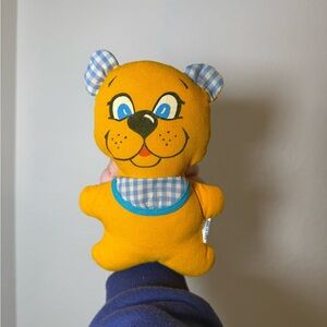 Vintage Shelcore Yellow and Blue Plush Bear Toy Rattle